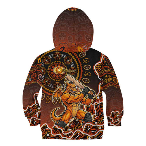 Perth Scorchers Cricket Mascot Kid Hoodie Aboriginal Dot Art Orange And Black Tribal Pattern