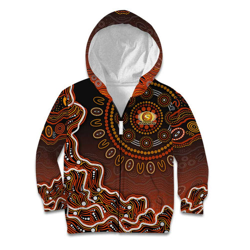 Perth Scorchers Cricket Mascot Kid Hoodie Aboriginal Dot Art Orange And Black Tribal Pattern