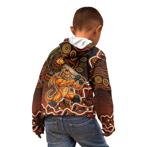 Perth Scorchers Cricket Mascot Kid Hoodie Aboriginal Dot Art Orange And Black Tribal Pattern