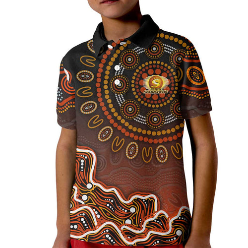 Perth Scorchers Cricket Mascot Kid Polo Shirt Aboriginal Dot Art Orange And Black Tribal Pattern