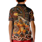 Perth Scorchers Cricket Mascot Kid Polo Shirt Aboriginal Dot Art Orange And Black Tribal Pattern