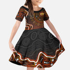 Perth Scorchers Cricket Mascot Kid Short Sleeve Dress Aboriginal Dot Art Orange And Black Tribal Pattern
