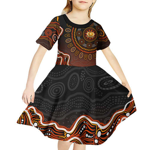 Perth Scorchers Cricket Mascot Kid Short Sleeve Dress Aboriginal Dot Art Orange And Black Tribal Pattern
