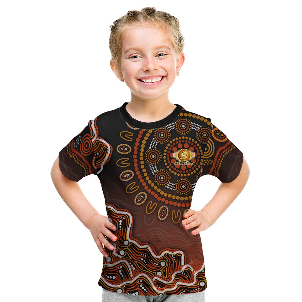 Perth Scorchers Cricket Mascot Kid T Shirt Aboriginal Dot Art Orange And Black Tribal Pattern
