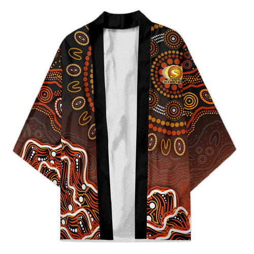 Perth Scorchers Cricket Mascot Kimono Aboriginal Dot Art Orange And Black Tribal Pattern