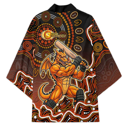 Perth Scorchers Cricket Mascot Kimono Aboriginal Dot Art Orange And Black Tribal Pattern
