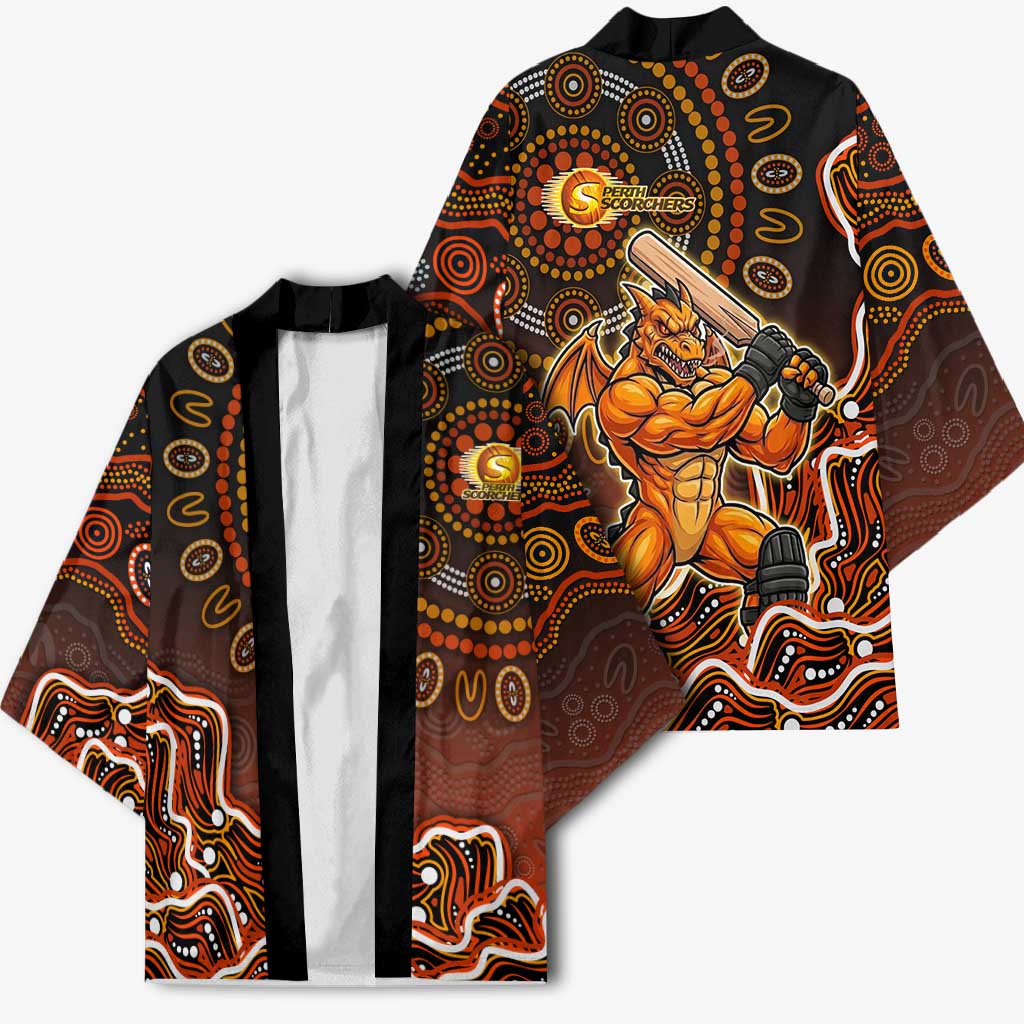 Perth Scorchers Cricket Mascot Kimono Aboriginal Dot Art Orange And Black Tribal Pattern