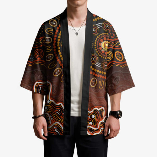 Perth Scorchers Cricket Mascot Kimono Aboriginal Dot Art Orange And Black Tribal Pattern