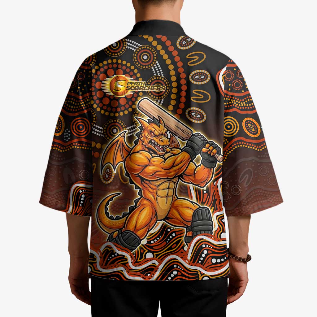 Perth Scorchers Cricket Mascot Kimono Aboriginal Dot Art Orange And Black Tribal Pattern