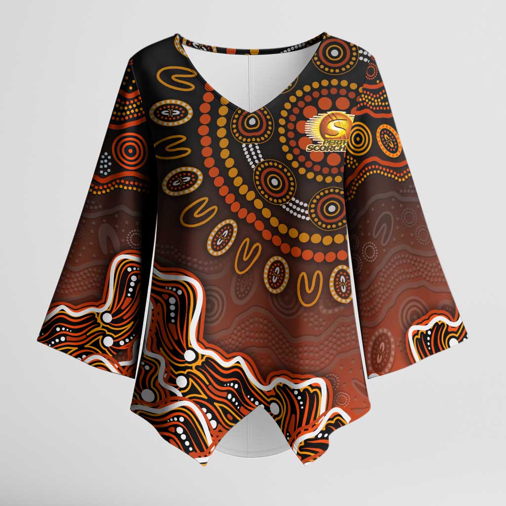 Perth Scorchers Cricket Mascot Kimono Sleeve Blouse Aboriginal Dot Art Orange And Black Tribal Pattern