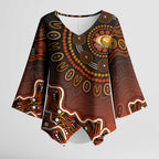 Perth Scorchers Cricket Mascot Kimono Sleeve Blouse Aboriginal Dot Art Orange And Black Tribal Pattern
