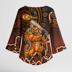 Perth Scorchers Cricket Mascot Kimono Sleeve Blouse Aboriginal Dot Art Orange And Black Tribal Pattern