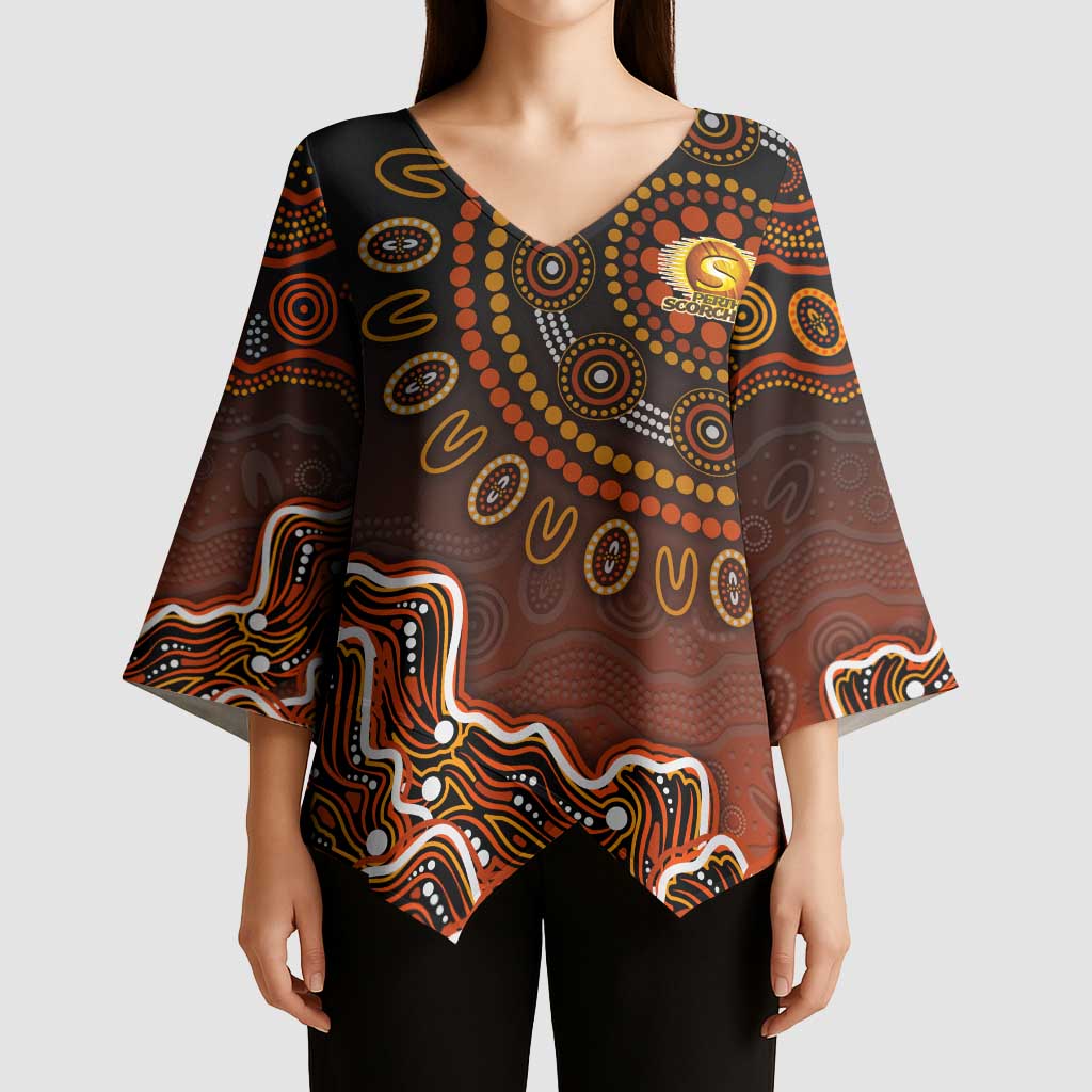 Perth Scorchers Cricket Mascot Kimono Sleeve Blouse Aboriginal Dot Art Orange And Black Tribal Pattern