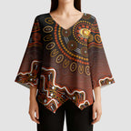 Perth Scorchers Cricket Mascot Kimono Sleeve Blouse Aboriginal Dot Art Orange And Black Tribal Pattern