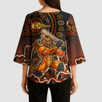 Perth Scorchers Cricket Mascot Kimono Sleeve Blouse Aboriginal Dot Art Orange And Black Tribal Pattern