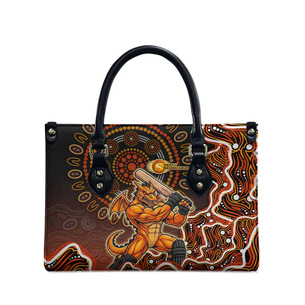 Perth Scorchers Cricket Mascot Leather Bag Aboriginal Dot Art Orange And Black Tribal Pattern