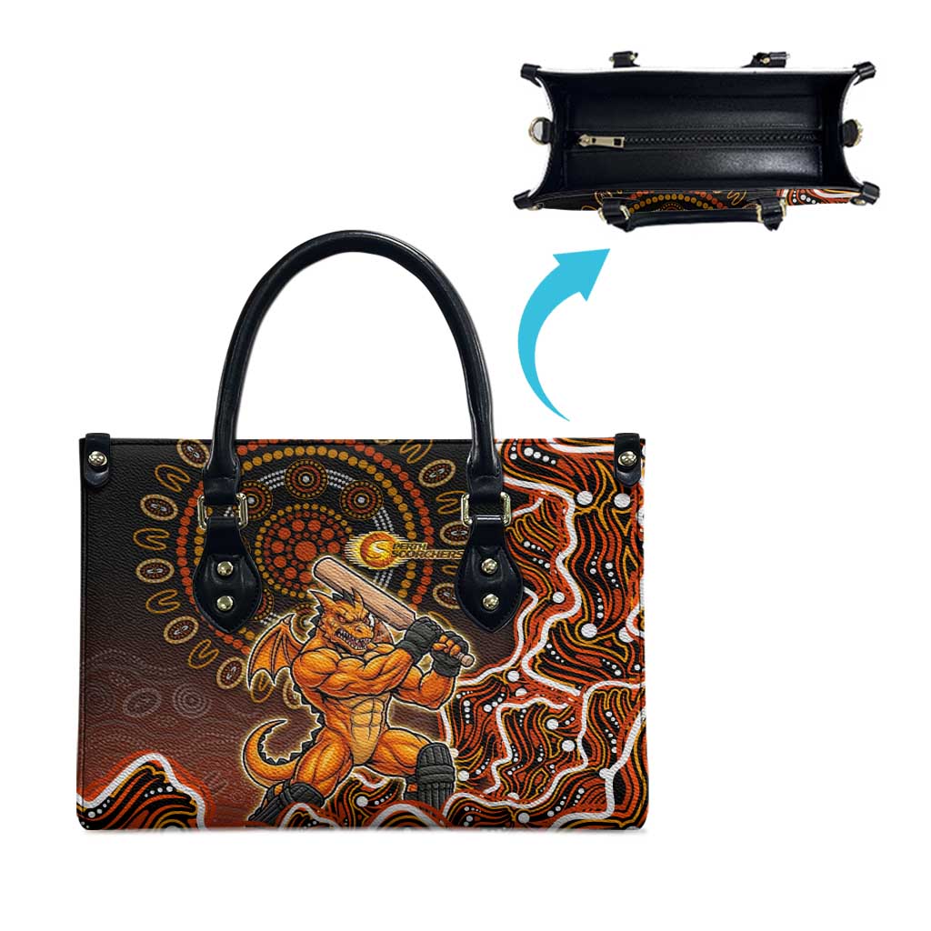 Perth Scorchers Cricket Mascot Leather Bag Aboriginal Dot Art Orange And Black Tribal Pattern