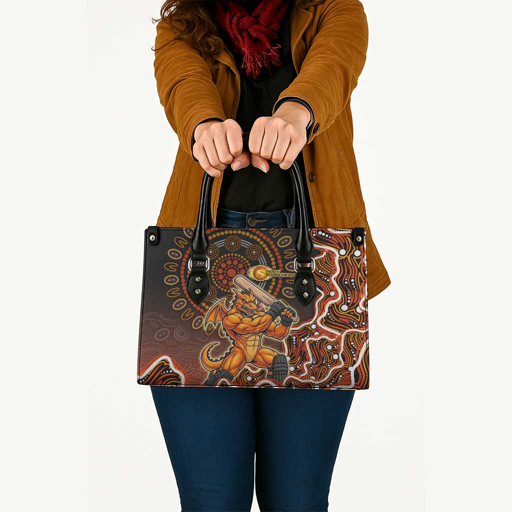 Perth Scorchers Cricket Mascot Leather Bag Aboriginal Dot Art Orange And Black Tribal Pattern