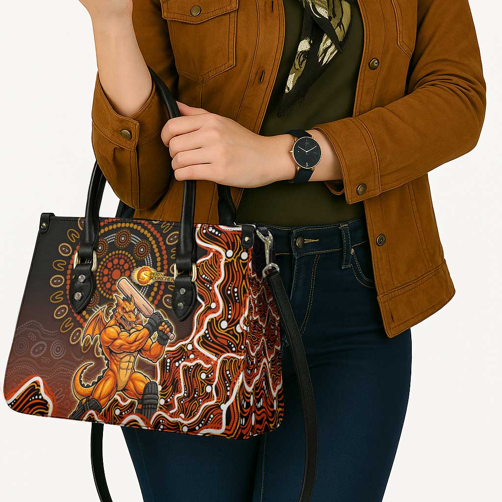 Perth Scorchers Cricket Mascot Leather Bag Aboriginal Dot Art Orange And Black Tribal Pattern