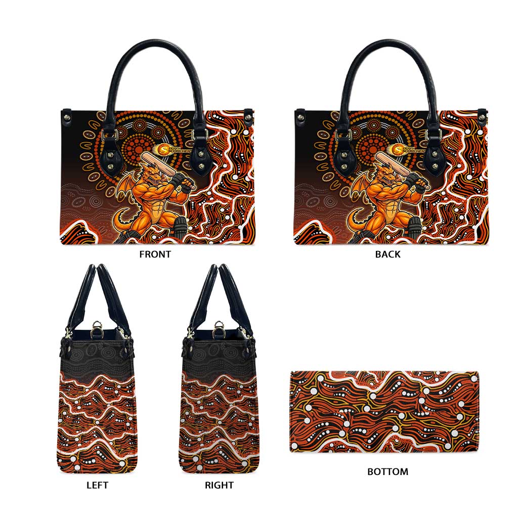 Perth Scorchers Cricket Mascot Leather Bag Aboriginal Dot Art Orange And Black Tribal Pattern
