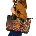 Perth Scorchers Cricket Mascot Leather Tote Bag Aboriginal Dot Art Orange And Black Tribal Pattern