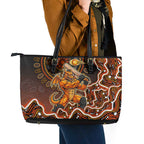 Perth Scorchers Cricket Mascot Leather Tote Bag Aboriginal Dot Art Orange And Black Tribal Pattern