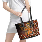 Perth Scorchers Cricket Mascot Leather Tote Bag Aboriginal Dot Art Orange And Black Tribal Pattern