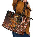 Perth Scorchers Cricket Mascot Leather Tote Bag Aboriginal Dot Art Orange And Black Tribal Pattern