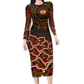 Perth Scorchers Cricket Mascot Long Sleeve Bodycon Dress Aboriginal Dot Art Orange And Black Tribal Pattern
