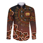 Perth Scorchers Cricket Mascot Long Sleeve Button Shirt Aboriginal Dot Art Orange And Black Tribal Pattern
