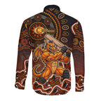 Perth Scorchers Cricket Mascot Long Sleeve Button Shirt Aboriginal Dot Art Orange And Black Tribal Pattern