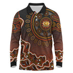 Perth Scorchers Cricket Mascot Long Sleeve Polo Shirt Aboriginal Dot Art Orange And Black Tribal Pattern