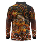 Perth Scorchers Cricket Mascot Long Sleeve Polo Shirt Aboriginal Dot Art Orange And Black Tribal Pattern