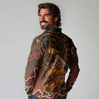Perth Scorchers Cricket Mascot Long Sleeve Polo Shirt Aboriginal Dot Art Orange And Black Tribal Pattern