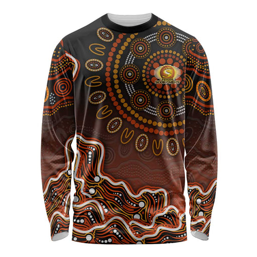 Perth Scorchers Cricket Mascot Long Sleeve Shirt Aboriginal Dot Art Orange And Black Tribal Pattern
