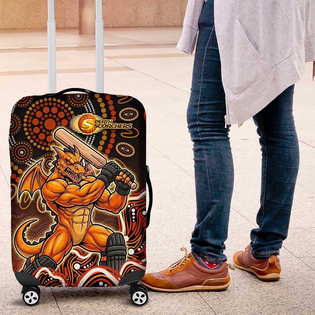 Perth Scorchers Cricket Mascot Luggage Cover Aboriginal Dot Art Orange And Black Tribal Pattern