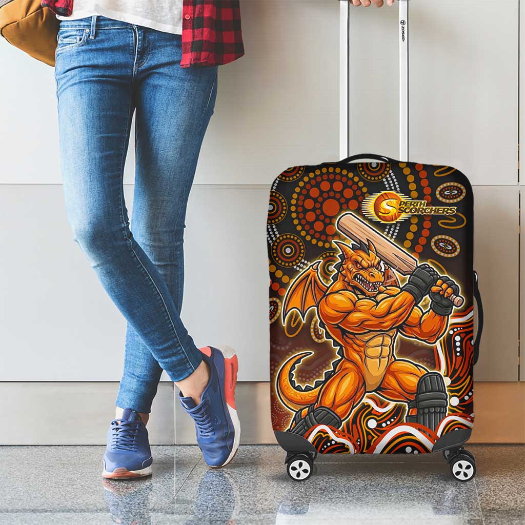 Perth Scorchers Cricket Mascot Luggage Cover Aboriginal Dot Art Orange And Black Tribal Pattern