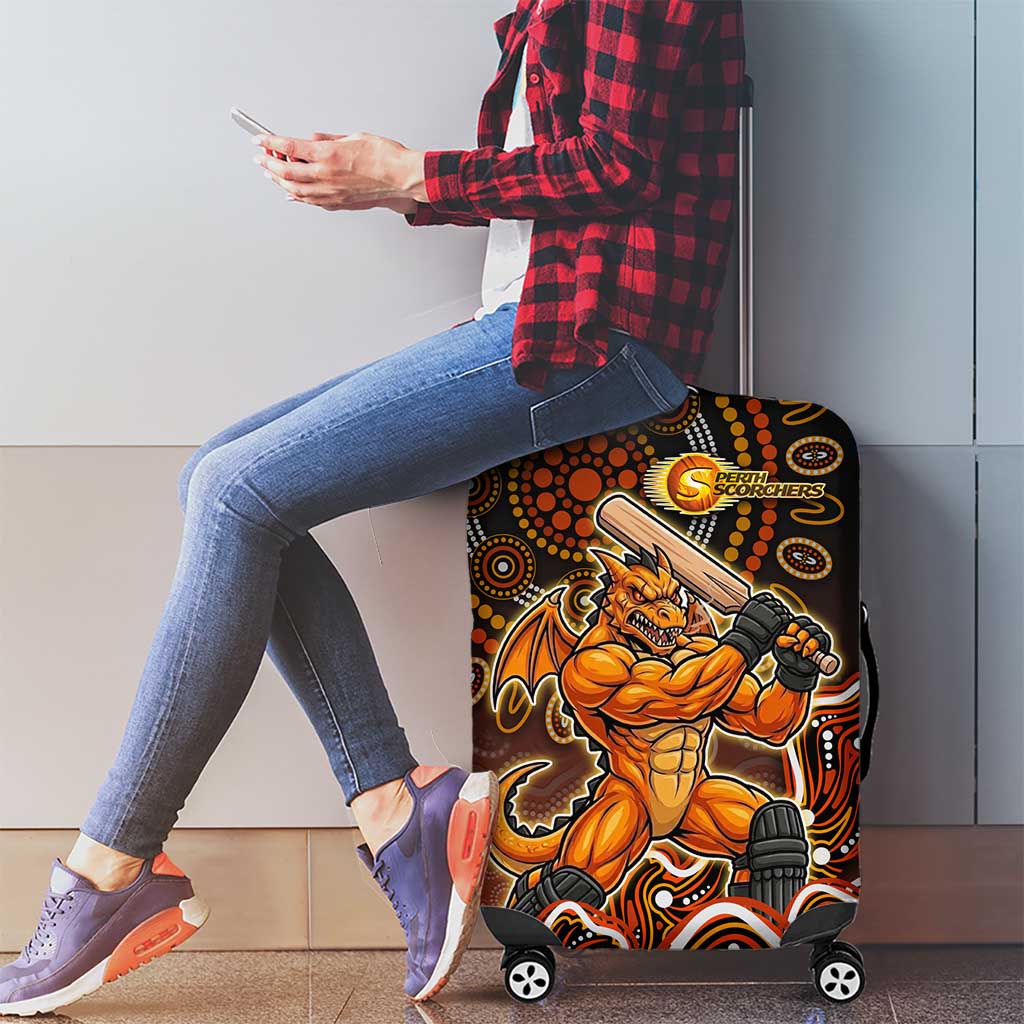 Perth Scorchers Cricket Mascot Luggage Cover Aboriginal Dot Art Orange And Black Tribal Pattern
