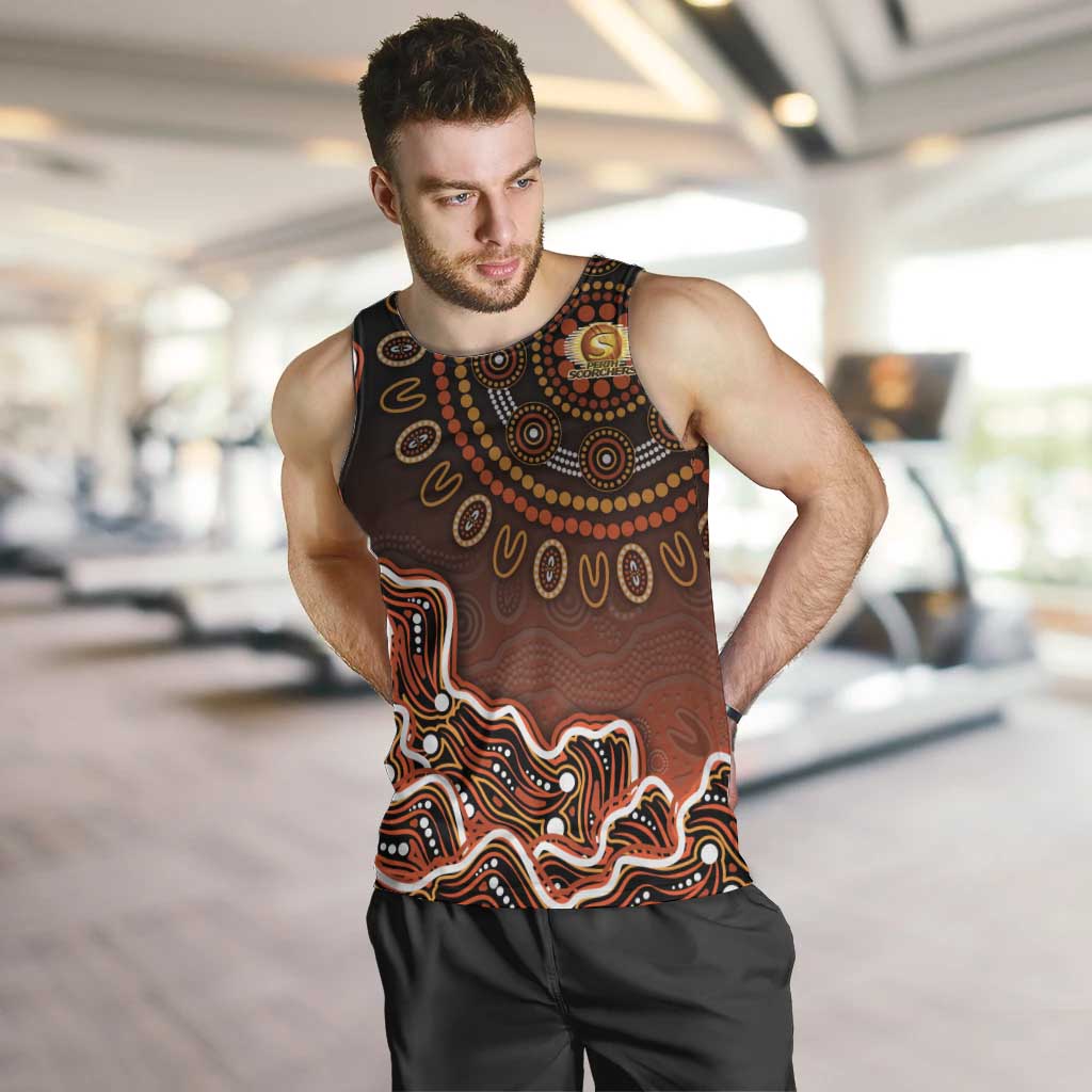 Perth Scorchers Cricket Mascot Men Tank Top Aboriginal Dot Art Orange And Black Tribal Pattern