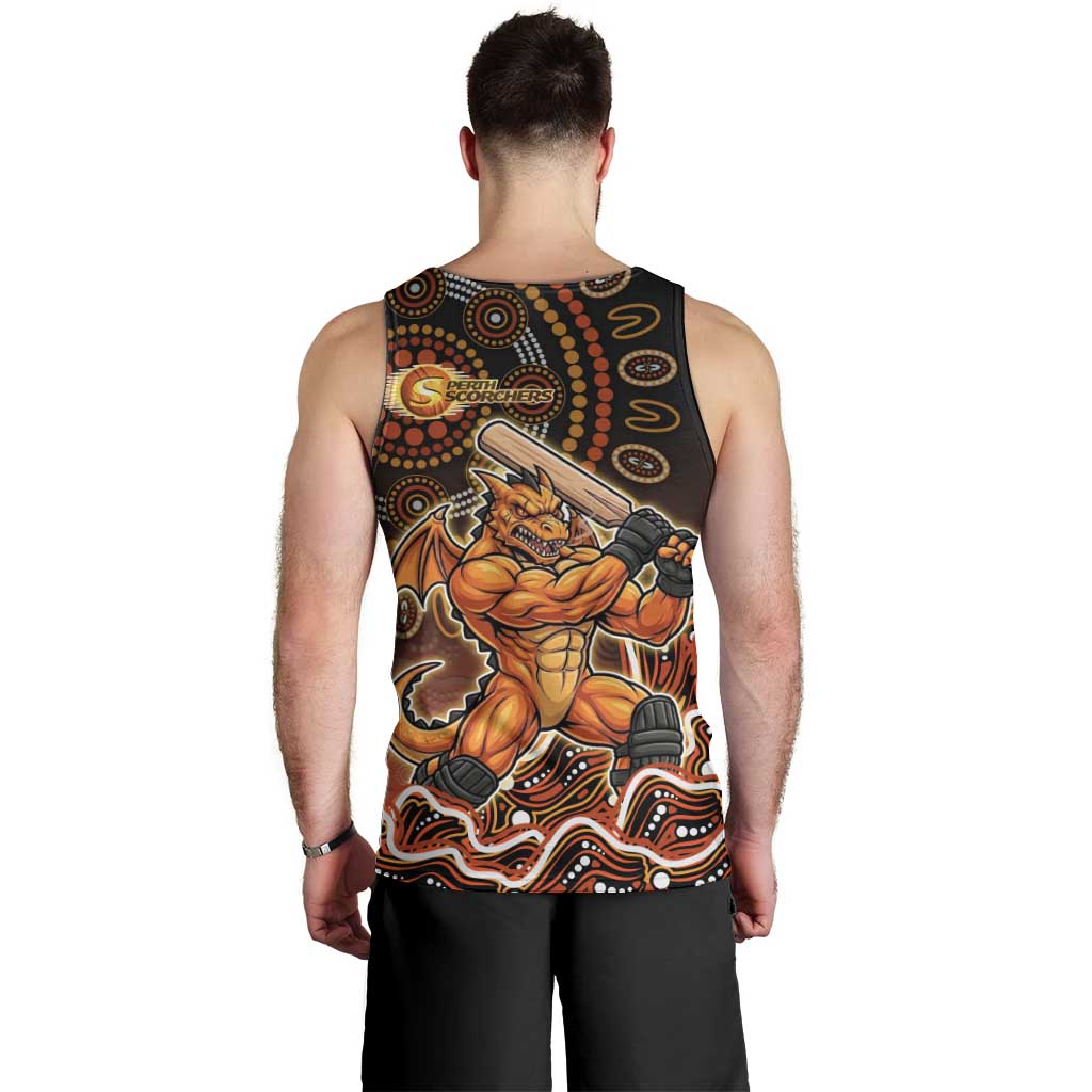 Perth Scorchers Cricket Mascot Men Tank Top Aboriginal Dot Art Orange And Black Tribal Pattern