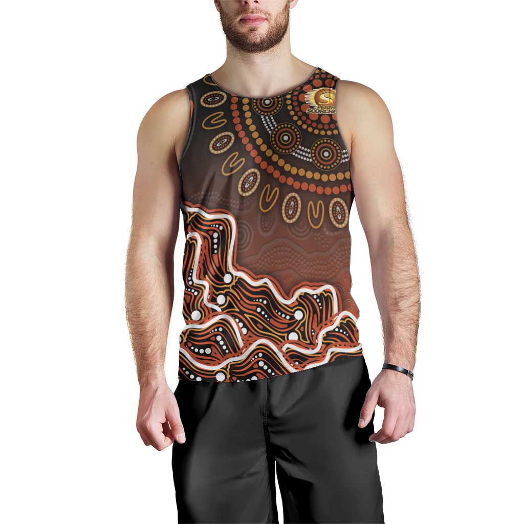 Perth Scorchers Cricket Mascot Men Tank Top Aboriginal Dot Art Orange And Black Tribal Pattern