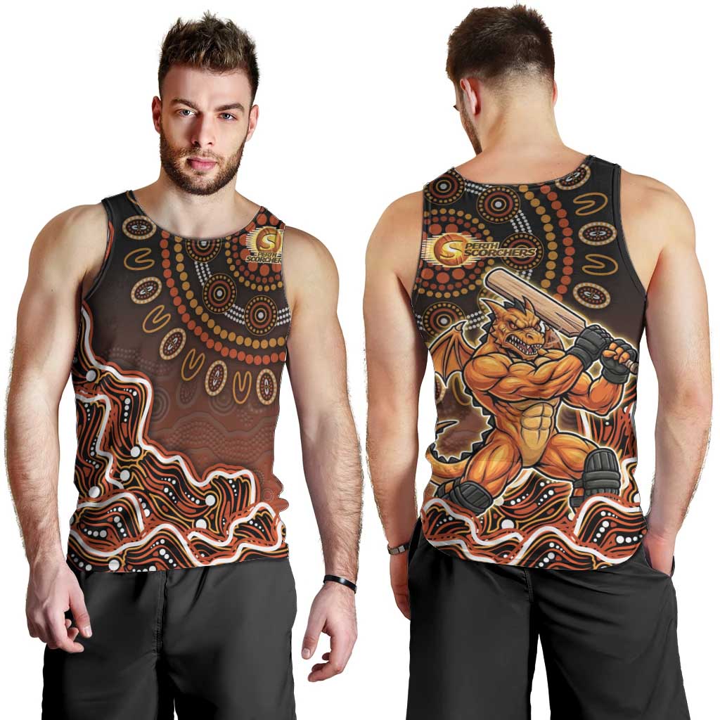 Perth Scorchers Cricket Mascot Men Tank Top Aboriginal Dot Art Orange And Black Tribal Pattern