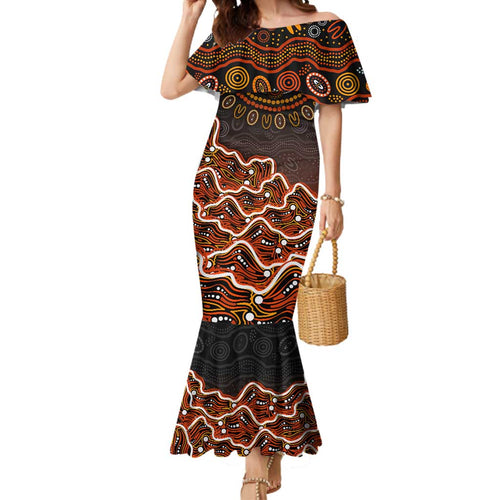 Perth Scorchers Cricket Mascot Mermaid Dress Aboriginal Dot Art Orange And Black Tribal Pattern