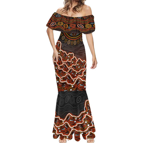 Perth Scorchers Cricket Mascot Mermaid Dress Aboriginal Dot Art Orange And Black Tribal Pattern
