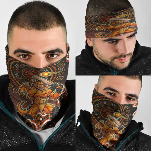 Perth Scorchers Cricket Mascot Neck Gaiter Aboriginal Dot Art Orange And Black Tribal Pattern