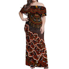 Perth Scorchers Cricket Mascot Off Shoulder Maxi Dress Aboriginal Dot Art Orange And Black Tribal Pattern
