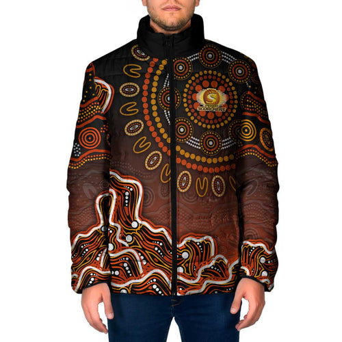 Perth Scorchers Cricket Mascot Padded Jacket Aboriginal Dot Art Orange And Black Tribal Pattern