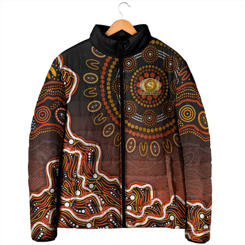 Perth Scorchers Cricket Mascot Padded Jacket Aboriginal Dot Art Orange And Black Tribal Pattern