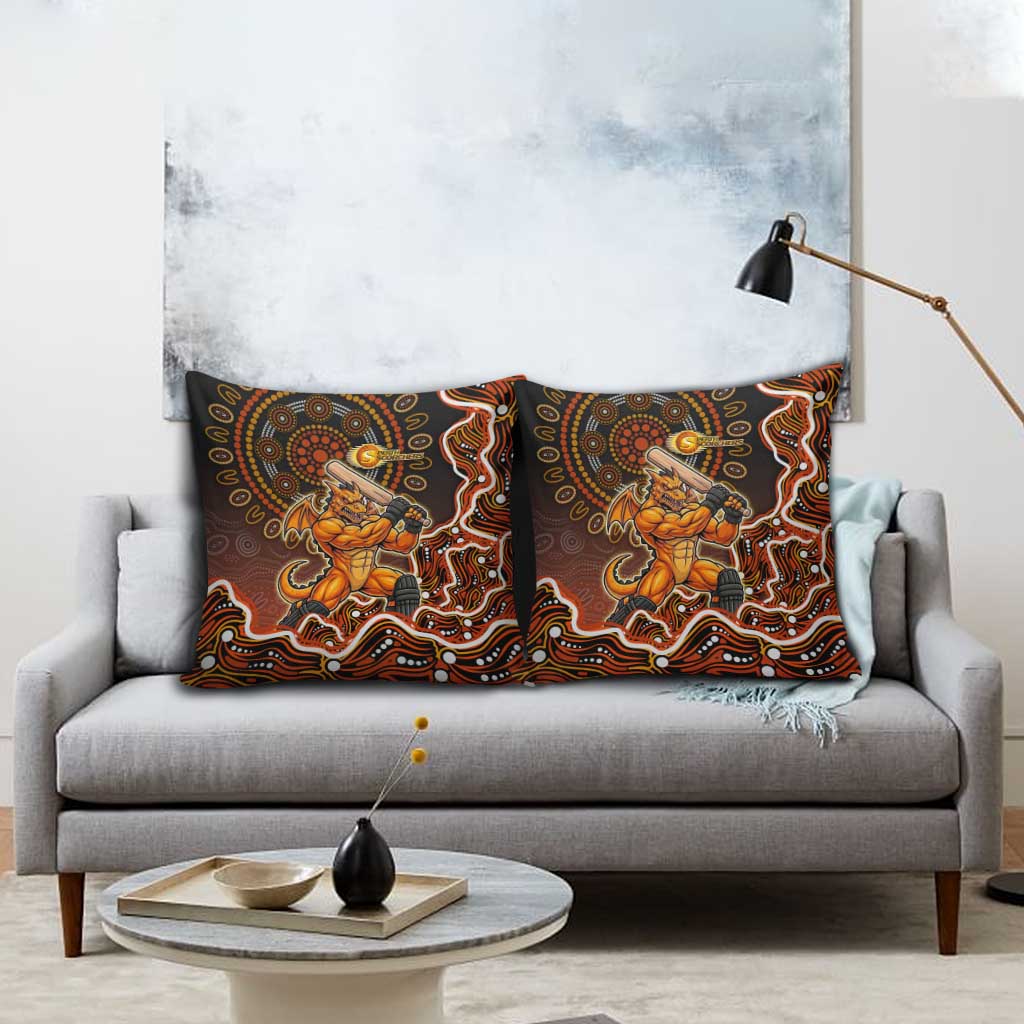 Perth Scorchers Cricket Mascot Pillow Cover Aboriginal Dot Art Orange And Black Tribal Pattern