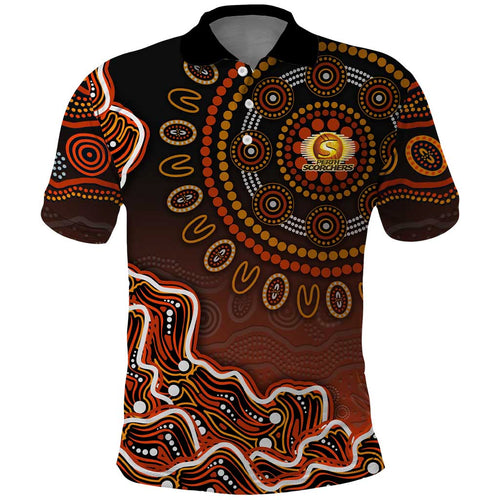 Perth Scorchers Cricket Mascot Polo Shirt Aboriginal Dot Art Orange And Black Tribal Pattern